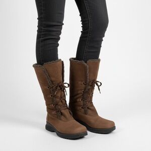 Riverland Brown Suede Faux Shearling Winter Boots Lace Up Size 8 Women's